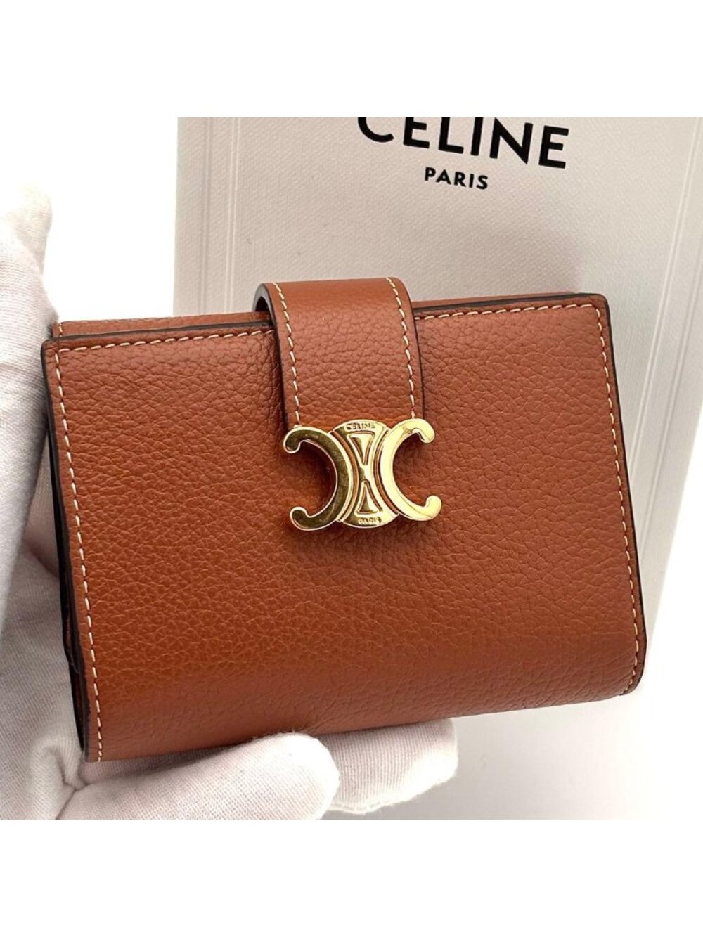 Celine Wallet Fine Strap Triomphe Brown